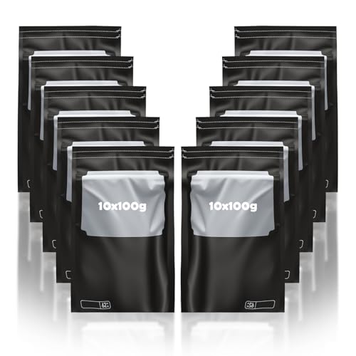 Junrvivy 10 Stück 10 x 100g Grove Bags Terploc Sichtfenster Feuchtigkeitskontrollierte 58-62% Wiederverwendbar mit Zipverschluss Aufbewahrungsbeutel Geruchsdicht & UV-Schutz Aromaschutz Beutel
