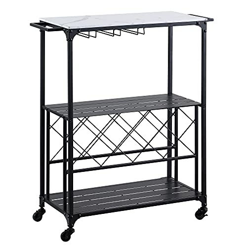 FirsTime-Co-Black-and-White-Riesling-Marbleized-Bar-Cart-Slim-Kitchen-Serving-Cart-and-Coffee-Cart-with-Storage-for-Liquor-and-Glasses-Metal-and-Wood-Industrial-30-x-1175-x-34-inches FirsTime Co Black and White Riesling Marbleized Bar Cart Slim Kitchen Serving Cart and Coffee Cart with Storage for Liquor and Glasses Metal and Wood Industrial 30 x 1175 x 34 inches