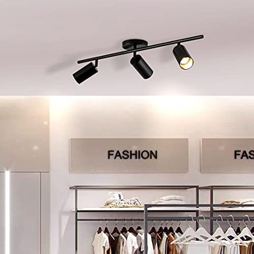 Image of KCO Lighting Modern Matte Black Track Lighting 3-Lights Kitchen Track Lighting Fixtures Ceiling Indoor Flush Mount Ceiling Spotlights Dimmable LED Ceiling Spot Light (3-Light)