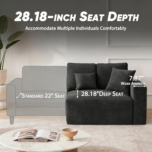 Homall 126" Sectional Couches for Living Room, Modern Fabric Boneless Couch with Deep Seat, Upholstered Cloud Sofa with 2 Ottoman, No Assembly Required (Black, U Shaped Sofa) - Thumbnail 3