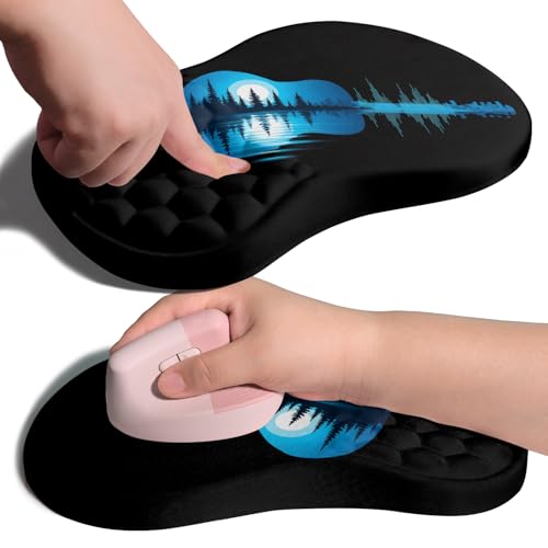 Image of Ergonomic Joint Wrist Support Mouse Pad with Memory Foam Cushion Massage Bump, Carpal Tunnel Pain Relief Mousepad Slope Design for Wrist Rest, 11.8x7.9 in, Guitar