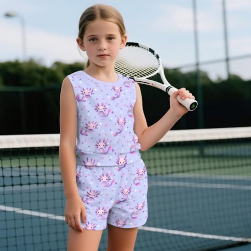 Girls' Sleeveless Tshirts and Shorts 5-14 Year Summer Two Piece Crop Tank Top Sets Comfy Kids Clothing4