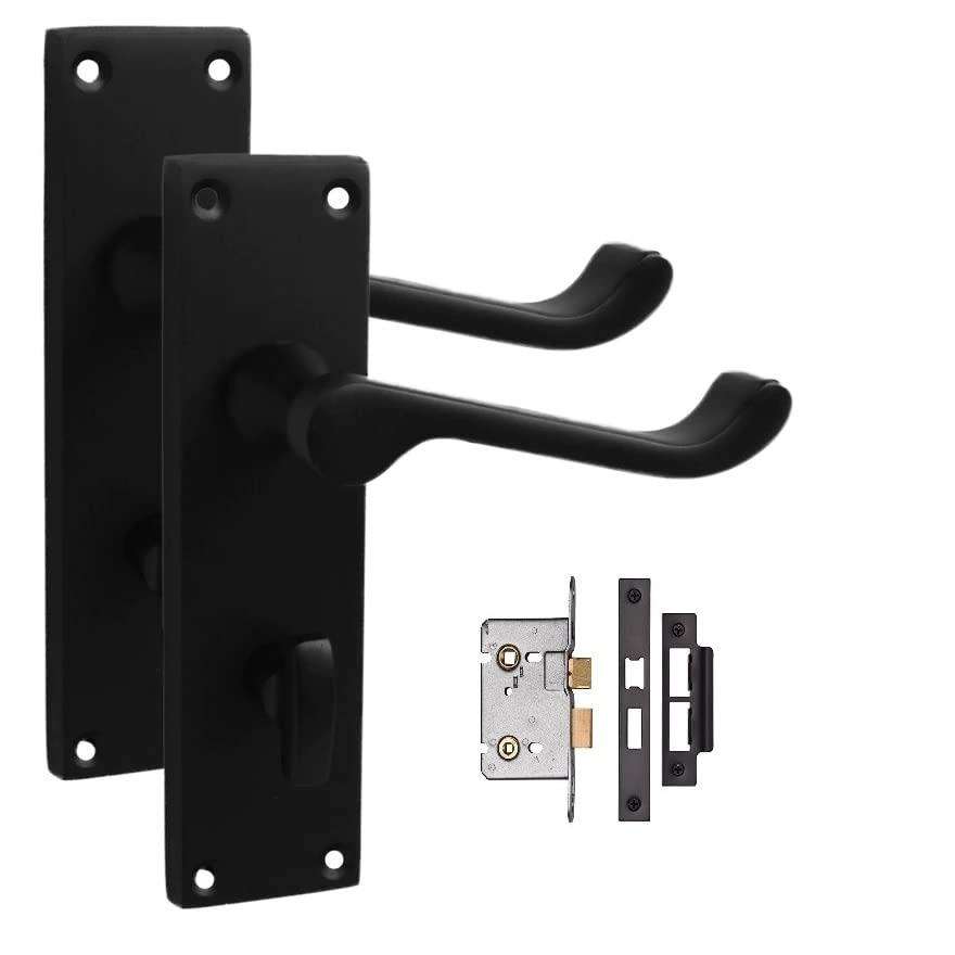 Golden Grace Victorian Scroll Bathroom WC Toilet Lock Door Handles in Matt Black Finish with Bathroom Mortise Lock Set — image 1