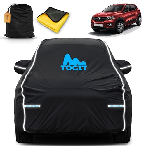 Image of Renaultt Kwid Waterproof Long Life Car Cover with Safety Glow Reflective Strap, Premium Velvet Velour Fabric, Soft & Stretchable, Machine Washable, Tri-Stitch Custom Fit with Mirror Pocket