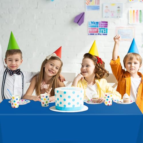 Image of tujol Blue Disposable Plastic Table Cloth Roll 54 inch X 100', Plastic Table Cover with Cutter Box, Cut to Size Disposable Tablecloth for Parties