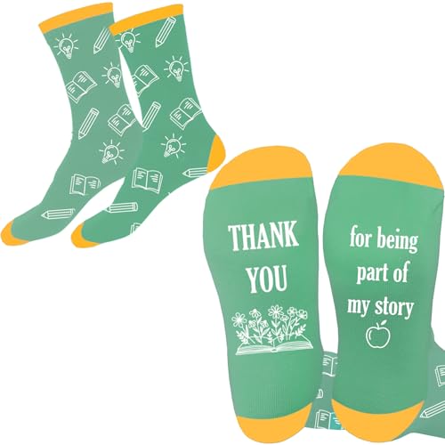 VZXMKA Teacher Gifts for Women - Teacher Appreciation Gifts,End of Year Teachers Graduation Thank You Retirement Christmas Birthday Personalized Cool Summer Valentines Day Ideas Teachers Green Socks