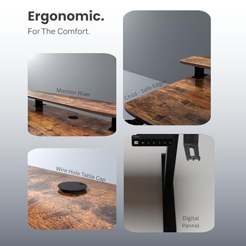 Image of Momentum Electric Height Adjustable Standing Desk with Monitor Riser, with One Piece Top, Advance 3 Memory Presets, 5 Year Warranty (Rust, Top - 120cm)