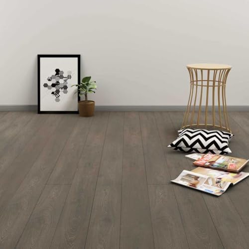 vidaXL Laminat Dielen Fu&szlig;boden Vinylboden Vinyl Boden Planken Bodenbelag Designboden PVC Selbstklebend 4,46 m&sup2; 3mm Grau Braun Rutschfest