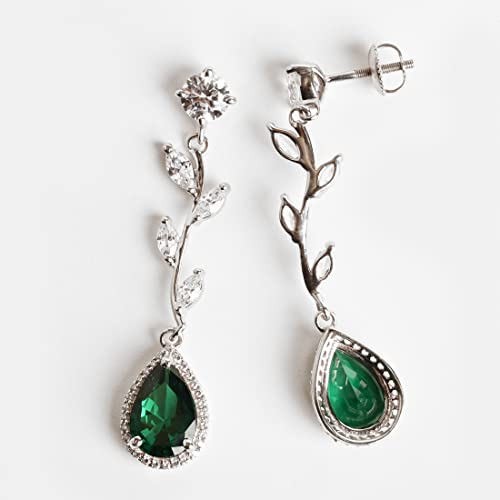 Image of Clara 925 Sterling Silver Leafy Green Necklace Jewellery Set With Earrings | Rhodium Plated, Swiss Zirconia stone | Gift for Women and Girls