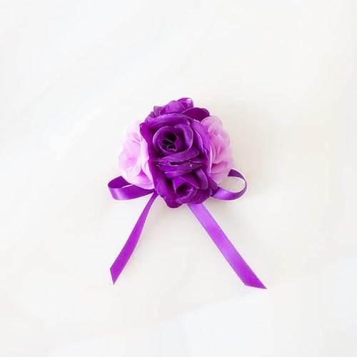 Abbie Home Wedding Wrist Corsage Brooch Boutonniere Set Party Prom Hand Flower Decor (7007Pu) #TOP1