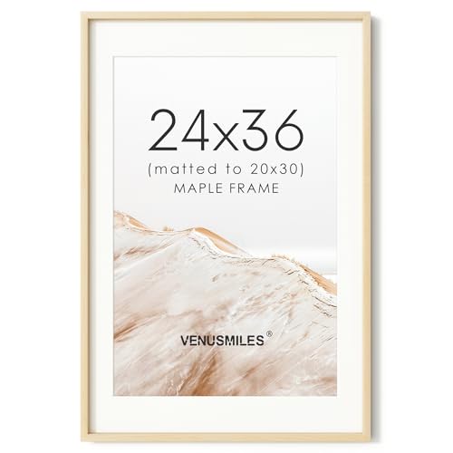 Image of 24x36 Poster Frame, USA-Sourced Natural Maple Wood Picture Collage Frame with HD Tempered Glass, Modern Simple 24 x 36 Wooden Photo Frame Matted to 20x30, Vertical & Horizontal Wall Hanging Display