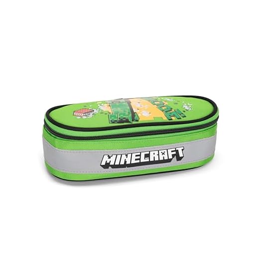 Minecraft – Estuche escolar oficial Minecraft, estuche ovalado para niños, ideal para guardar la papelería, con divisor interior con trabillas elásticas, práctico cierre de cremallera, 22 x 7 x 9,5
