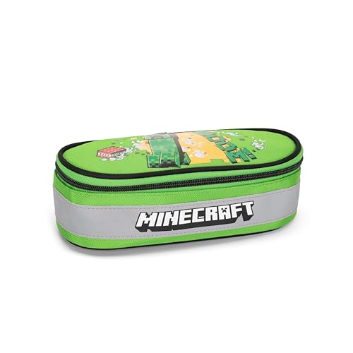 Minecraft Estojo escolar oficial Minecraft, estojo oval para crianças, ideal para guardar artigos de papelaria, com divisória interior com presilhas elásticas, fecho de correr prático, 22 x 7 x 9,5,