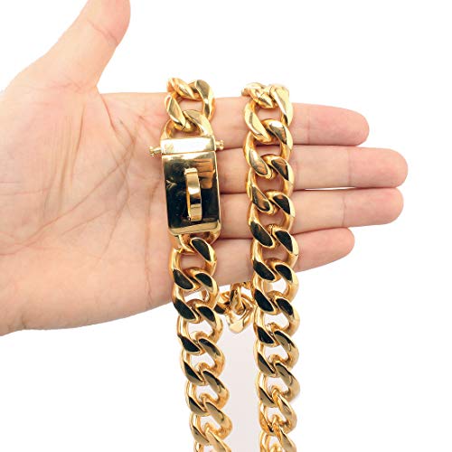 Gold Dog Chain Collar 19Mm Wide Cuban Link Collare...