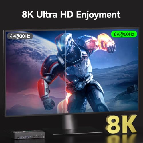 Image of KVM Switch 3 Monitors with Audio, HDMI DisplayPort Triple Monitor KVM Switcher 4 Computers 3 Monitors, Support 8K@30Hz /4k@144Hz for 4 PC Share 3 Display and USB 3.0 Devices