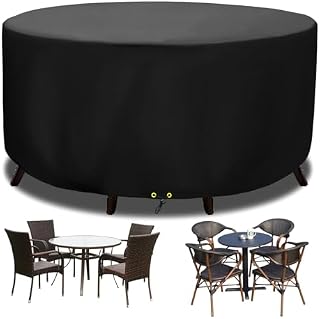 Funshot Round Garden Furniture Covers Waterproof, Windproof, Anti-UV, Garden Table Cover 420D Oxford Fabric Outdoor Round Patio Set Table Cover, Garden Furniture Cover Circular, Ø 102x70cm, Black