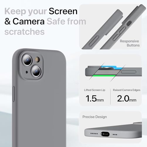 GOODVISH 3 w 1 etui do iPhone 15, płynna siliikonowa obudowa z 2 sztukami folii ochronnej [Ulepszona ochrona aparatu] miękka mikrofibrowa podszewka, etui antyskrapaczowe, odporne na wstrząsy, ochronne