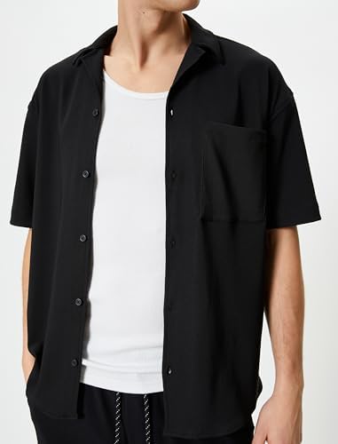 Yazlık Gömlek Kısa Kollu Cep Detaylı Düğmeli Devrik Yaka Regular Fit - Görsel 5