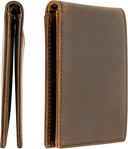 STAY FINE Minimalist Wallet for Men RFID Leather Bifold Slim Billfold with ID and Card Slots, Brown