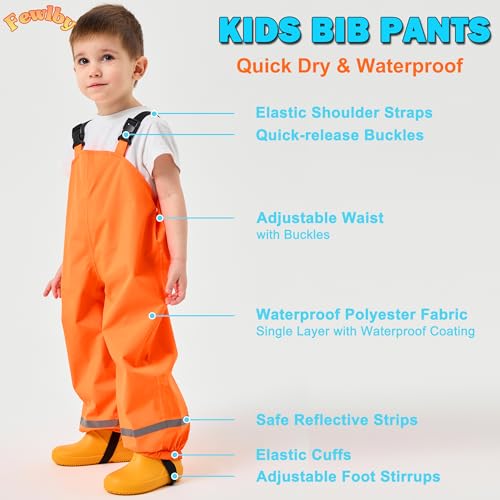 Image of Fewlby Kids Rain Bib Pants, Toddlers Waterproof Suspender Dirty Proof Rain Wear for Boys and Girls