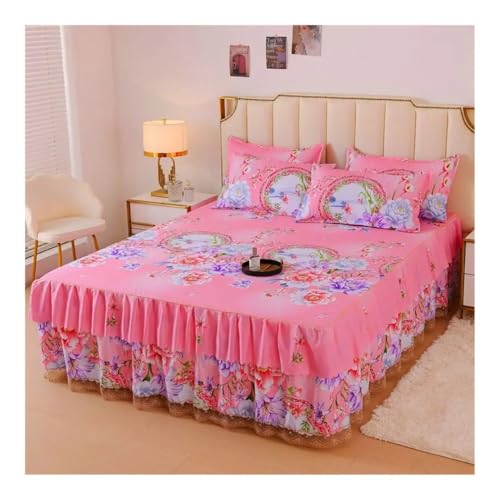 GENODA Ensemble de 3 pièces printemps et été, nouvelle jupe de lit brossée, housse de lit, housse de couette Simmons, ensemble de draps, ensemble de draps Queen Size (C,200 x 220 cm)