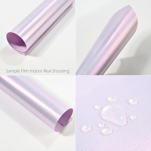 Image of Light Purple Gray to Charming Diamond Gold Metallic Chameleon Vinyl Wrap Sparkling Pearlescent Pink Color Change DIY Vehicle Vinyl Film, 59.84 inch x 39.37 inch