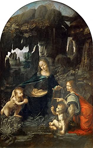 Impression sur toile Vierge aux Rochers de Vinci peinture moderne salon 60x90