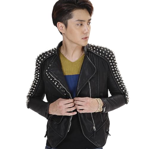 Fashion SX Men's Rock Punk Nailed Motorcycle Leather Jacket Classic Vintage Club Bike Jacket3