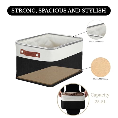 Image of DECOMOMO Foldable Storage Bin [3-Pack] Collapsible Sturdy Cationic Fabric Storage Basket Cube W /Handles for Organizing Shelf Nursery Home Closet (Black and White, Large - 15 x 11 x 9.5)
