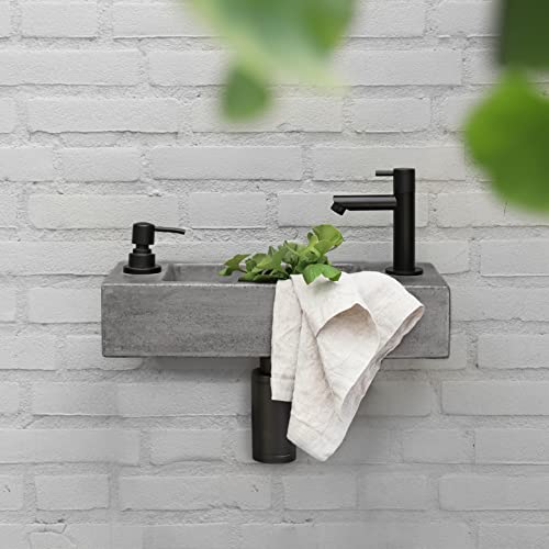 Differnz Jax - Fonteinset beton donkergrijs - Kraan recht mat zwart - 42 x 18.5 x 9 cm