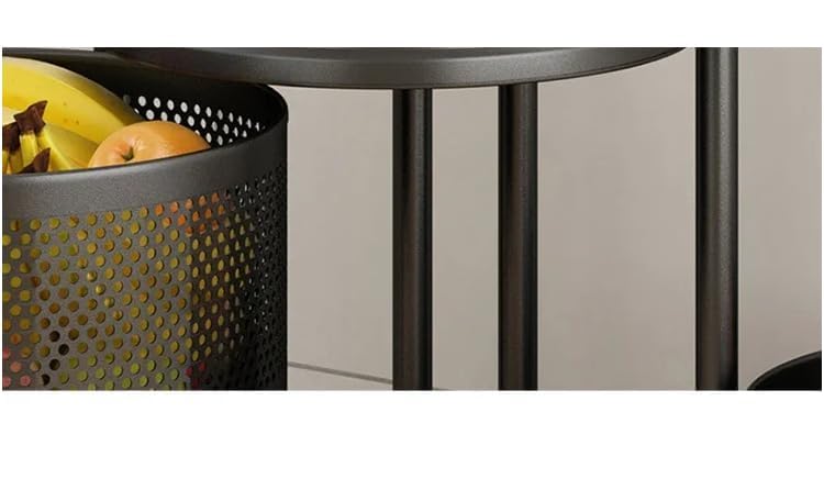 Image of MARKWELL Round Rotatable Kitchen Trolley with Wheels | Vegetable Fruit Onion Storage Rack | Multipurpose Metal Kitchen Organizer Stand | Matt Black (Round - 5 Layer)
