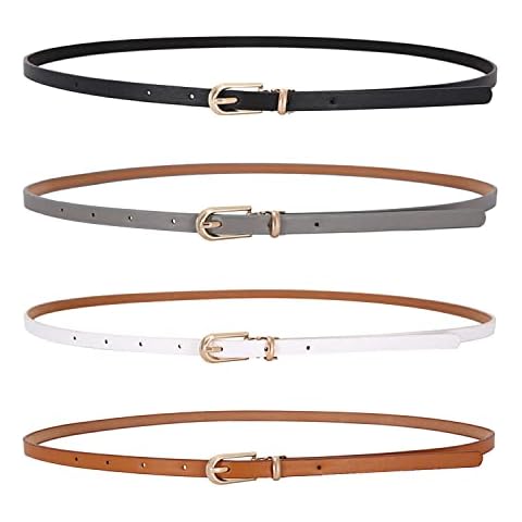 LECTNORE 4Pcs Damen Skinny Ledergürtel für Kleider Dünner Taillengürtel mit Metallschnalle Cover