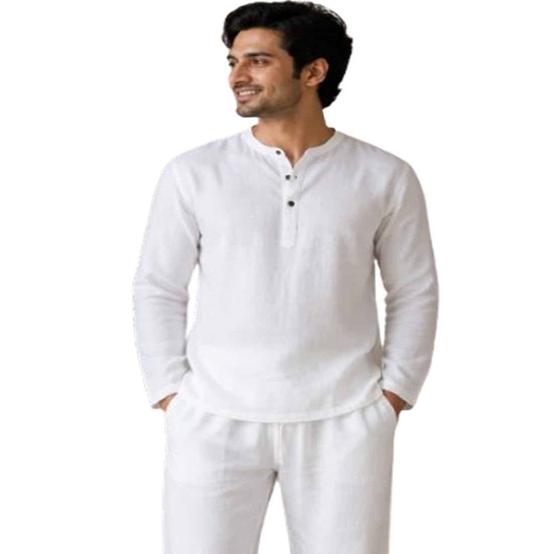 Men's Cotton Blend Solid Regular Fit Full Sleeve Short Kurta | Ethnic, Lightweight Summer Kurta for Daily & Occasion Use-image-34