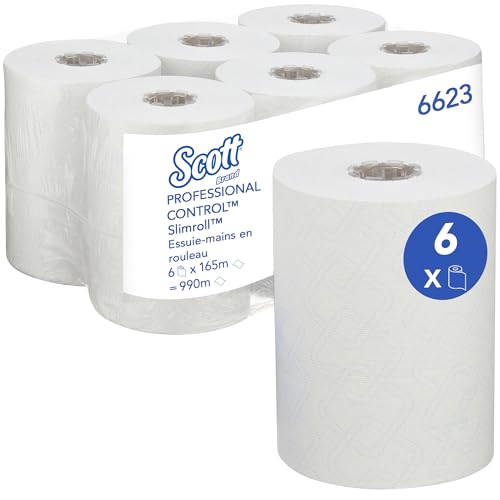Essuie-mains roulés Scott Control Slimroll 6623 – Essuie-mains en papier jetables – 6 rouleaux d'essuie-mains x 165 m (990 m au total)