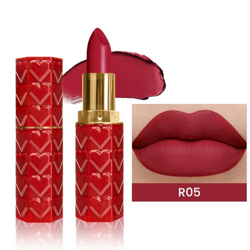 Image of evpct 1Pcs Dark Rose Red Lipstick, Silky Velvet Matte Lipstick Pack Sets for Women, Long Lasting Smudge Proof Lipstick Lip Stain Makeup Kit matte lipsticks 24 hours original R05