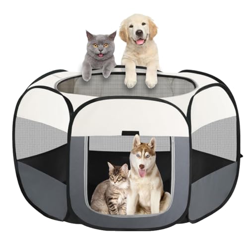 Dhqkqg Welpenauslauf, 110x110x60cm Faltbar Welpenlaufstall, Tragbarer Laufstall Hund, Hundelaufstall für Wohnung, Hundelaufstall Faltbar Laufstall,...