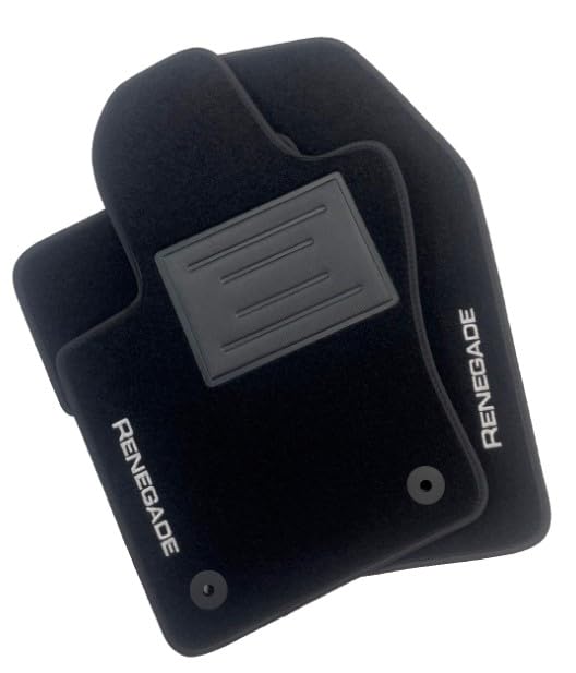 ASC Tappetini Auto Compatibili con Jeep Renegade 2019-2024, Moquette Nera con Bordo Antiscivolo, Battitacco in Gomma, Loghi Ricamati, Made in Italy