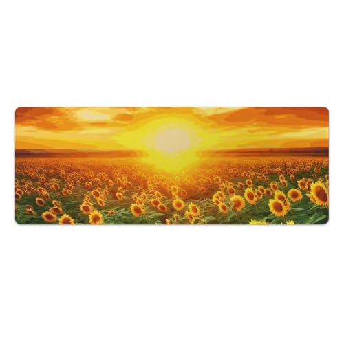 Tapis de souris de jeu grande taille avec coucher de soleil et tournesol