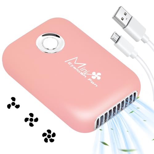 Buqikma Eyelashes Rechargeable Fan, Mini Lash Fan Eyelash Extensions Portable USB Handheld Fans Dryer Air Conditioning Blower for Eyelash Extension Supplies (Pink)