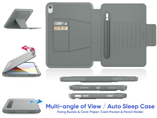 Image of SEYMAC stock Case for iPad (A16) 11th /10th Generation 11 /10.9'', Full-Body Drop Protection,[Stitched Slim Pencil Sleeve],Strong Magnetic Auto Sleep Case, Absorbing Multi-Angles Stand, Card Slot- Gray