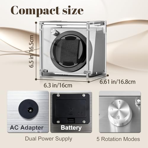 Image of Watch Winder Smith Acrylic Single Automatic Watch Winder - 12 O'Clock Upright Display, Ultra Quiet Performance for Large & Small Watches