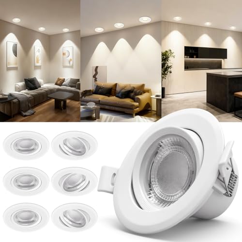 Aigostar Faretti LED da Incasso 5W 370 Lumen/ 4000K Luce Bianco Naturale/Orientabili a 30°/ per Cartongesso/Foro Incasso Ø70-75 mm/ 220-240V/ Set di 6