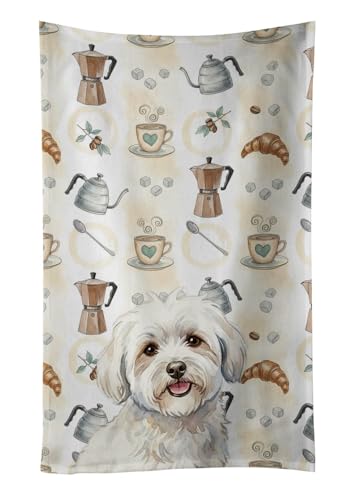 Caroline's Treasures Coton de Tulear Coffee Bar Kitchen Towel Velour Plush Front and Cotton Loop Back Machine Washable