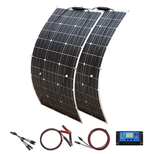 200W Flexible Solar module Kit 2 * 100W 18V single crystal photovoltaic module 20Acontroller, for charging 12V batteries - mobile homes, caravans, boats, roofs (200) Cover