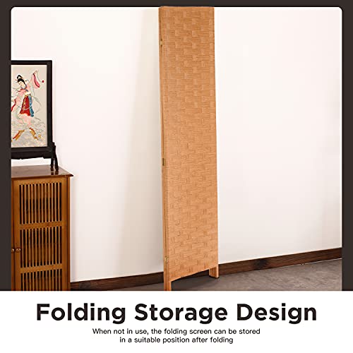 Wood Mesh Woven Design 4 Panel Folding Wooden Screen Room Divider - Thumbnail 6