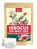 TeeLux Hibiskus Tee Beutel 100 Stück, Vegan, Reiner Natürlicher Hibiskusblüten, Säuerlich, Koffeinfrei, Aromatischer Hibiskustee Kräutertee, Laktosefrei