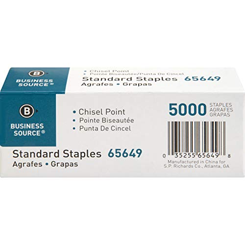 Business Source Chisel Point Standard Staples - Box Of 5000 (65649), Silver #TOP1