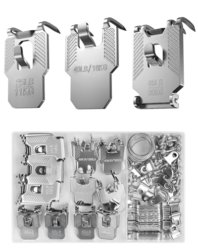 111Pcs Picture Hanging Kit Hooks: 25 40 65 LB Drywall Picture Hangers Claw Hardware - Tool Nail Free No Damage Heavy Duty Wall Hanger for Room Office Mirror Photo Poster Frame Decor