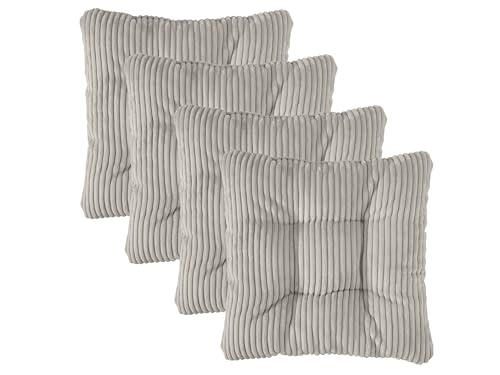 Traumnacht Stuhlkissen Cozy 4er Set mit gemütlichem Cord Bezug, Bequeme Sitzkissen für Gartenstuhl, Küche oder Esszimmer, Indoor u. Outdoor, 38 x 38 x 6 cm, kieselgrau