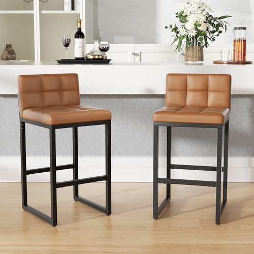 Image of Bar Stools Set of 2, Modern Counter Height Bar Stools with Back,24 inch Orange